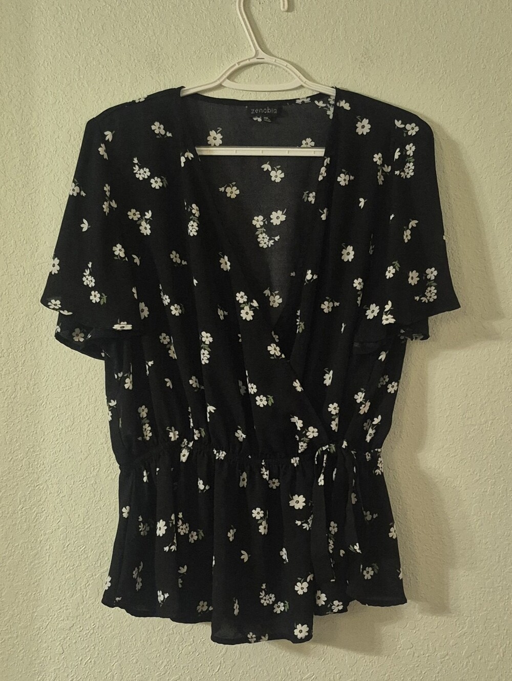 Zenobia Black Floral Tie-Waist Peplum Blouse